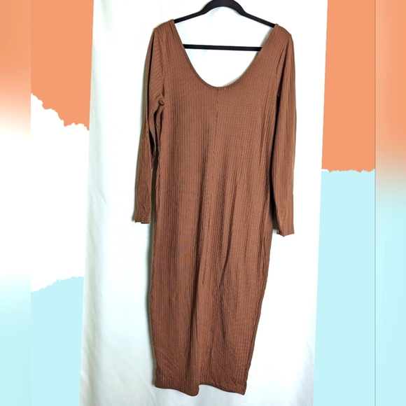 Fashion Nova Dresses & Skirts - Caramel Brown Fitted Midi Dress with front Split